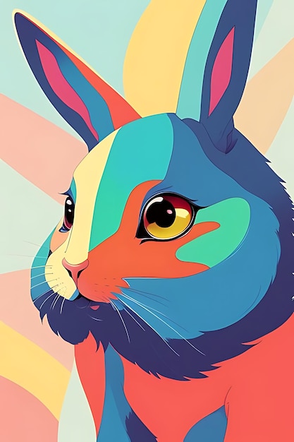 Photo a colorful illustration of a rabbit with a colorful face