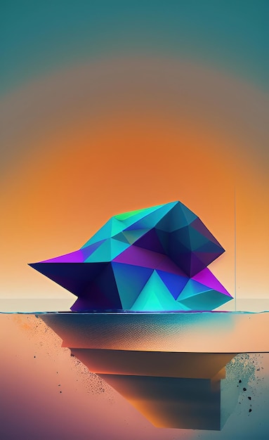 A colorful illustration of a rock with a blue triangle on it.