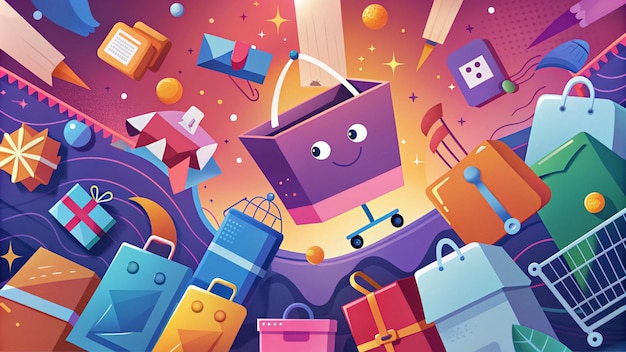 Photo a colorful illustration of shopping bags and items conveying a playful shopping theme