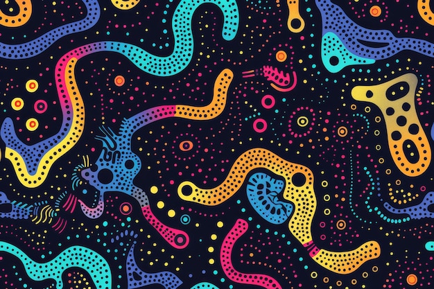 a colorful illustration of a snake with colorful dots on it