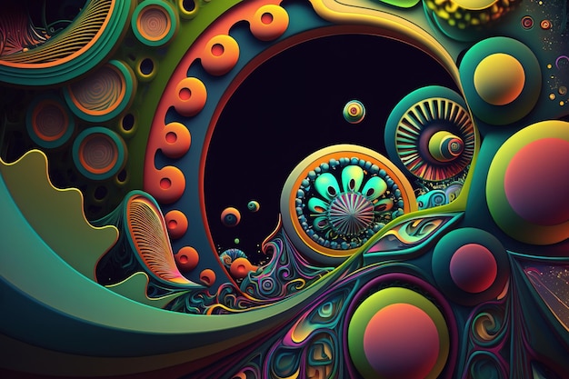 A colorful illustration of a spiral with a black background.