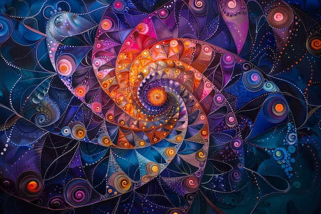 a colorful illustration of a spiral with many colors and patterns