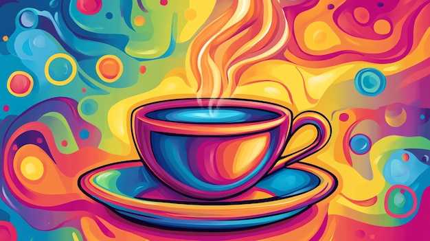 Photo a colorful illustration of a steaming cup of coffee