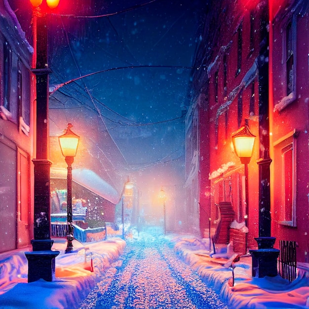 Colorful illustration of street in christmas