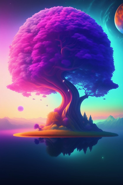 A colorful illustration of a tree with the word love on it.