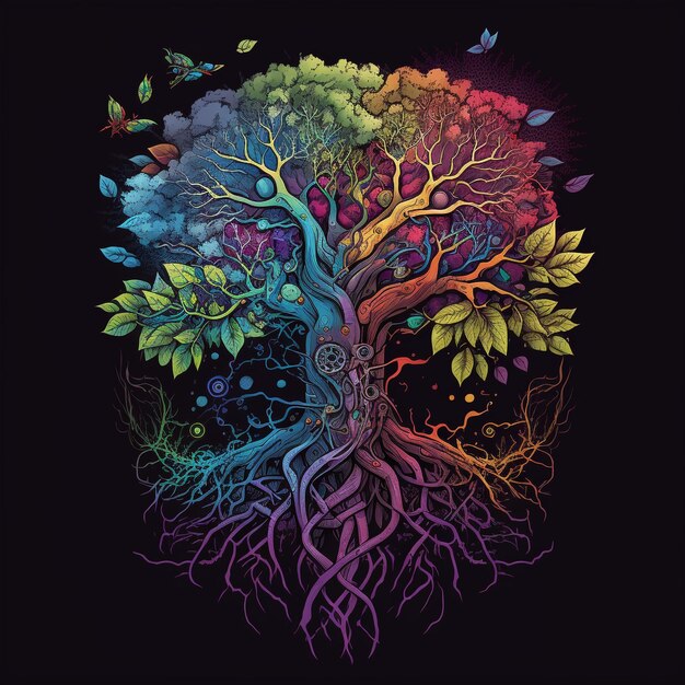 A colorful illustration of a tree with the words'tree of life'on it