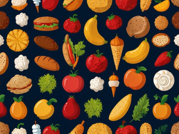 Photo a colorful illustration of a variety of fruits and vegetables