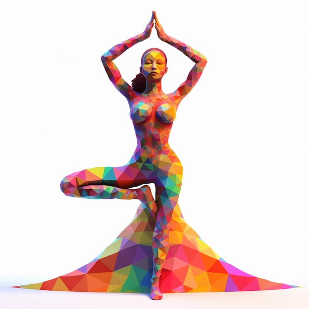 Colorful illustration of Woman doing Tree pose asana