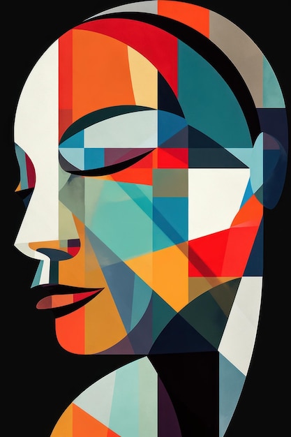 A colorful illustration of a woman's face with a closed eye.