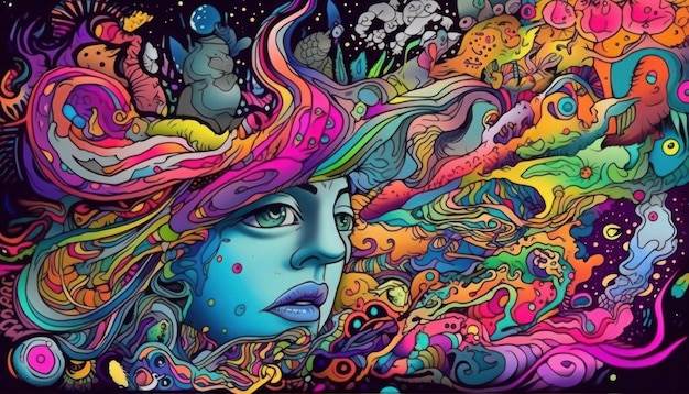 A colorful illustration of a woman's face