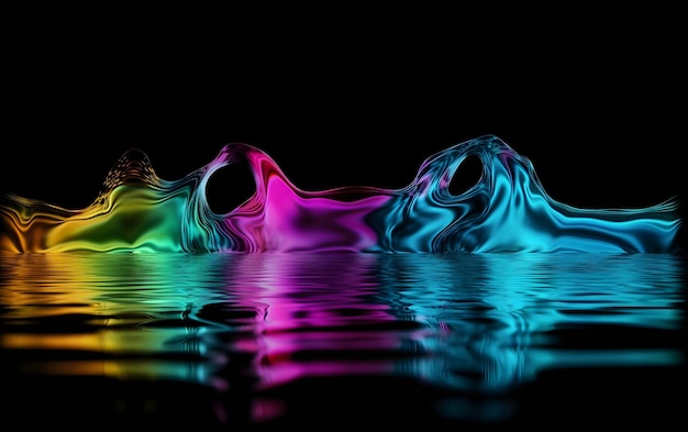 A colorful image of a body of water with a woman in the middle.