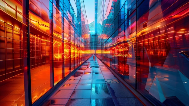 a colorful image of a building with a neon sign that says  the word  on it