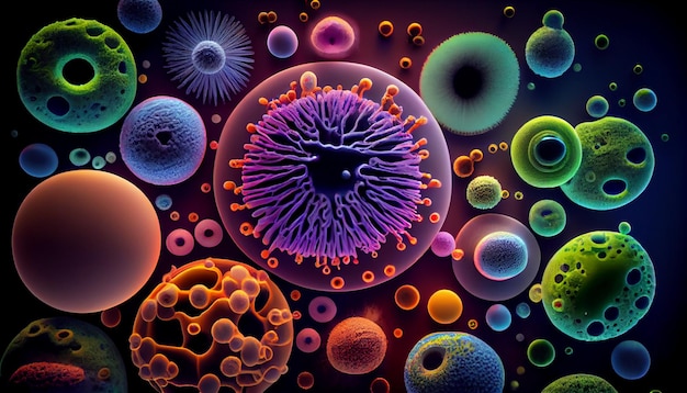 A colorful image of a cell with a number of cells on it