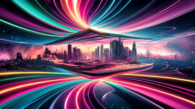 a colorful image of a cityscape with a colorful background