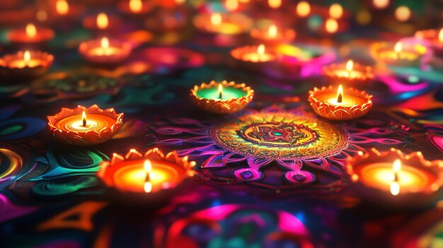 a colorful image of a colorful array of lit candles