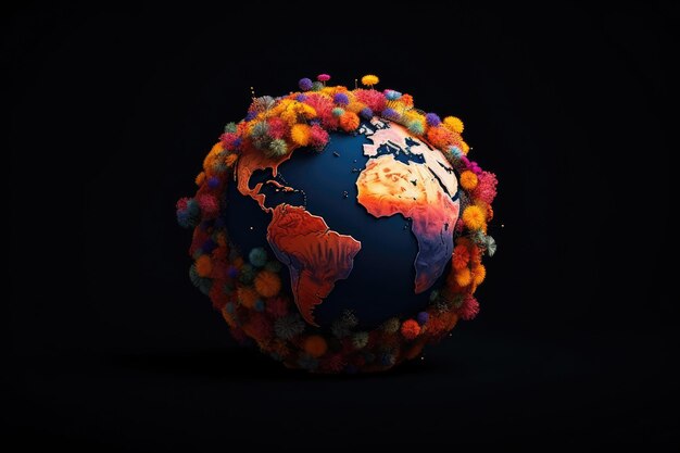 A colorful image of the earth with flowers around it for World Earth Day background