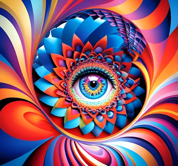 a colorful image of an eye with a large eye