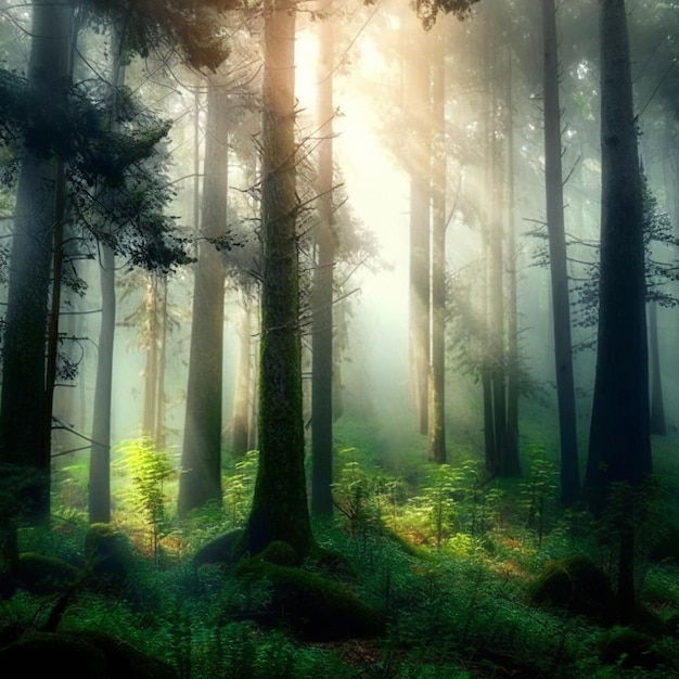 Colorful image of the forest in the anime style