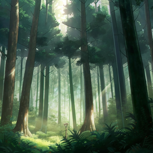 Colorful image of the forest in the anime style