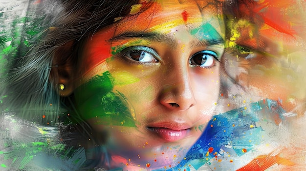 a colorful image of a girl with a rainbow colored face