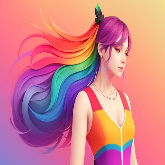 Photo a colorful image of a girl with rainbow hair and a rainbow hair style