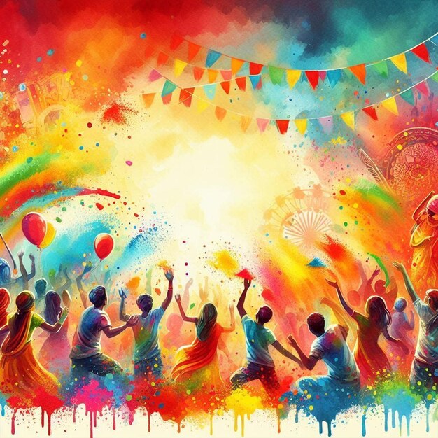 a colorful image of a group of people dancing in a colorful sky