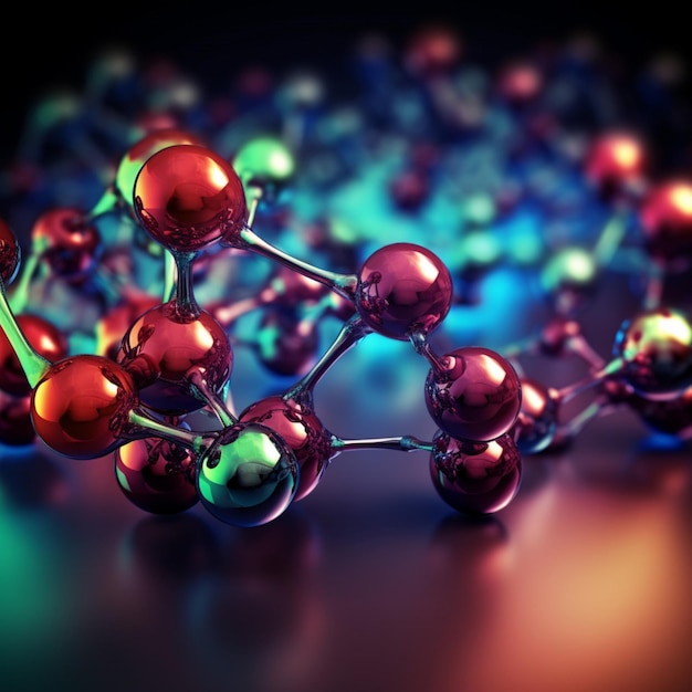 A colorful image of a group of red and blue spheres with the word " molecular " on the bottom.