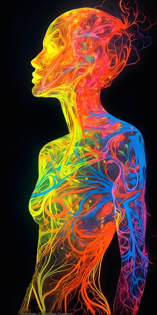 A colorful image of a human body with the colors of the rainbow.