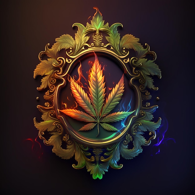 A colorful image of a leaf with the word cannabis in it