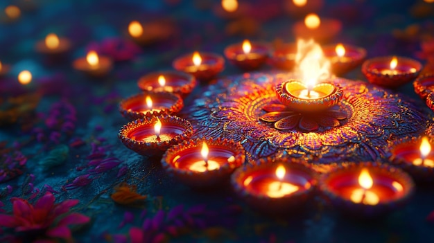 a colorful image of a lit candle with a flower pattern