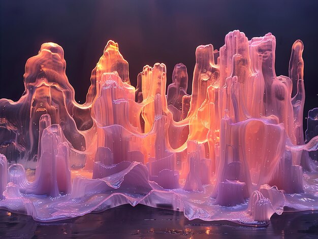 a colorful image of a lit up rock formation