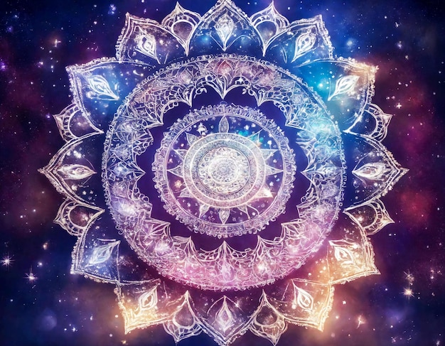 a colorful image of a mandala with a star design on the bottom