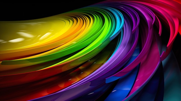 A colorful image of a rainbow colored ribbon.