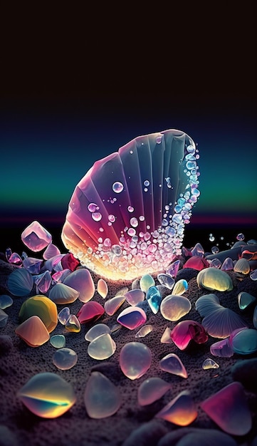 A colorful image of a rock with crystals on it.