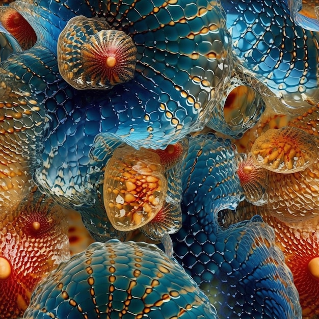 A colorful image of a sea creature with a red ring around the bottom.