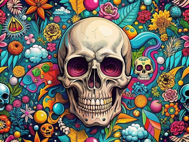 Photo a colorful image of a skull and flowers with a skull on it