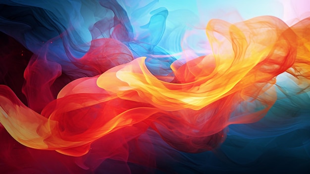 a colorful image of smoke that is colored with a blue background