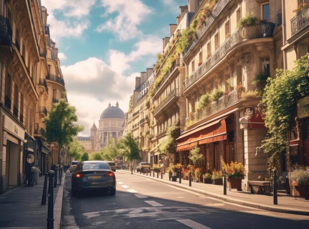 Colorful image of the streets of Paris in the summertime