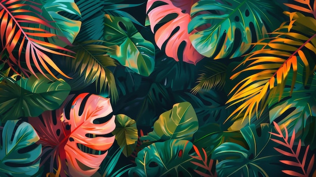 Photo a colorful image of tropical plants with the colors of the leaves