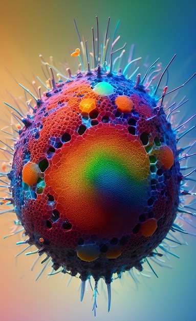 A colorful image of a virus with the word " on it "