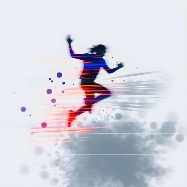 Photo a colorful image of a woman jumping in the air with a colorful background