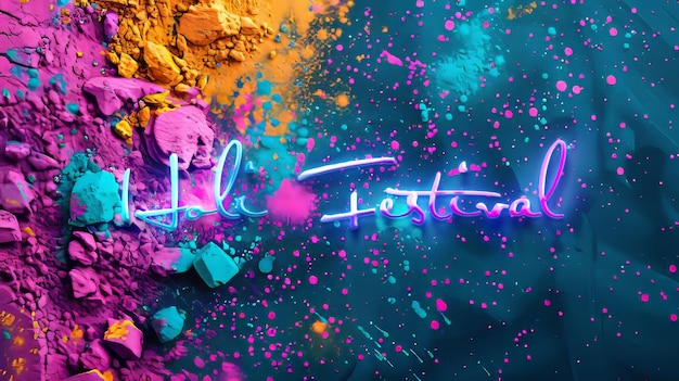 Colorful ink holi festival poster with copy space