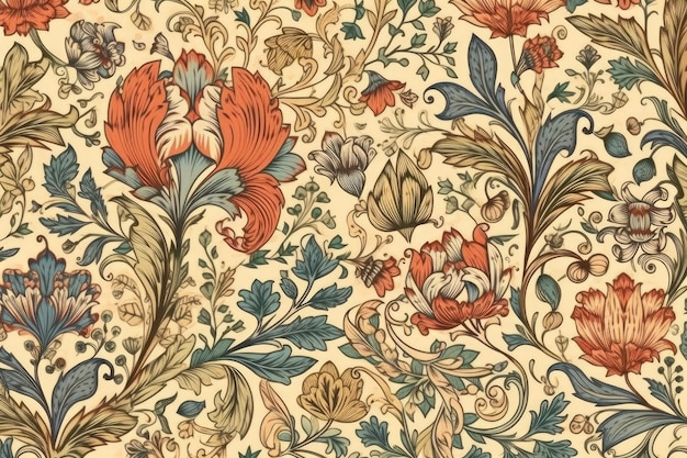 Colorful and intricate floral wallpaper design Generative AI