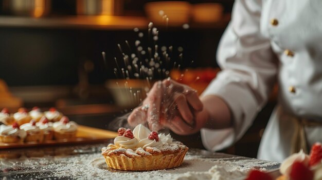 Photo colorful intricate pastry chef decorating cupcake