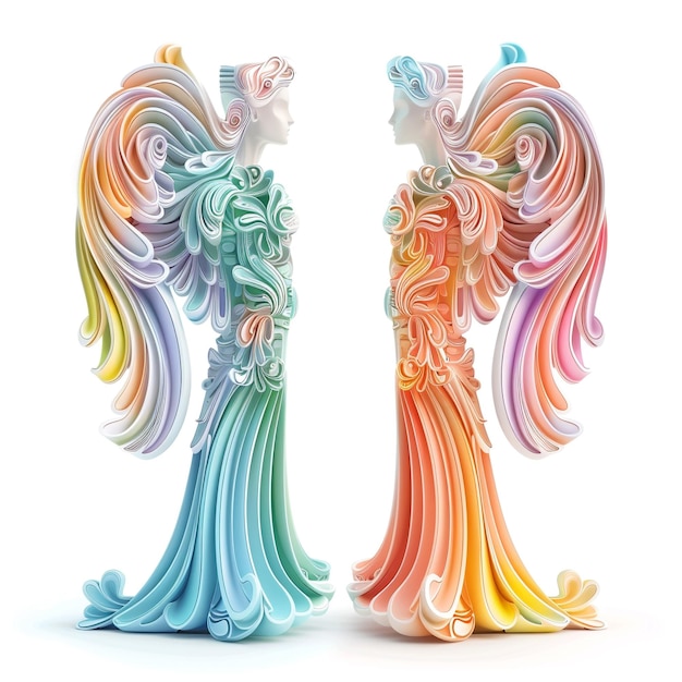 Photo colorful intricately designed angel sculptures representing harmony and beauty