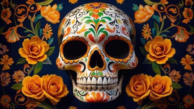 Colorful intricately painted sugar skulls for face painting booths at festive events