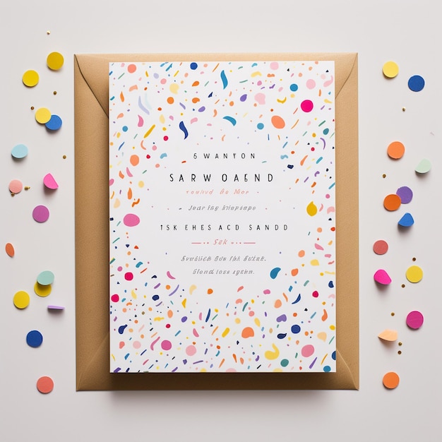 A colorful invitation letter featuring playful fonts confetti and a joyful message Fun celebratory tone