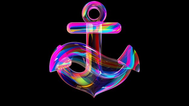 A colorful iridescent anchor on a black background