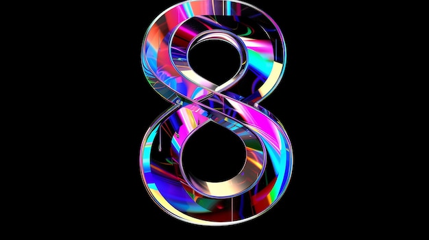 A colorful iridescent number 8 on a black background