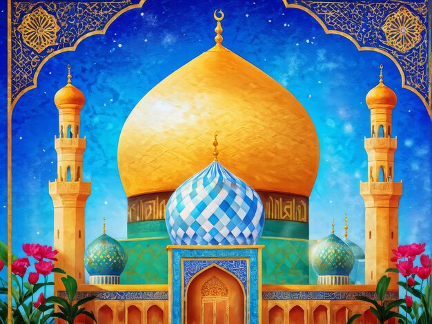 colorful islamic mosque with big dome colorful islamic mosque with big dome